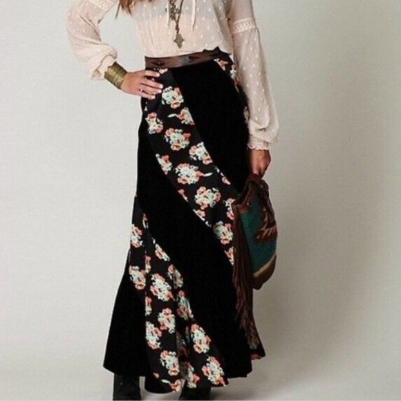 Free People Dresses & Skirts - Free People velvet floral maxi skirt